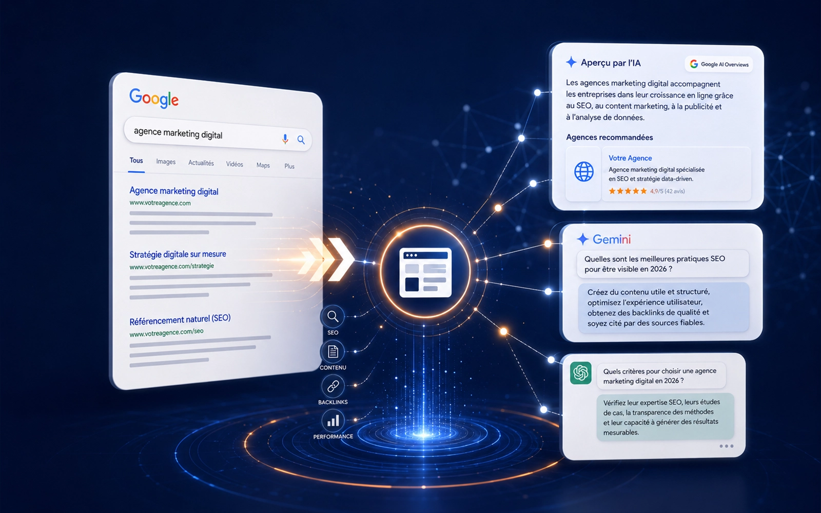 Illustration de l’article « Comment apparaître dans les réponses de Google AI Overviews, Gemini et ChatGPT en 2026 ? »